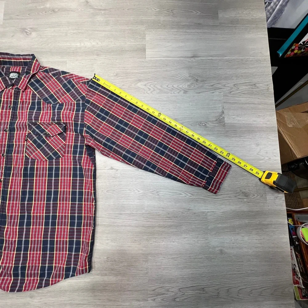KEY‎ EST 1908 Mens Plaid Western Shirt 2XLT Long Sleeve Snap Up Red Blue